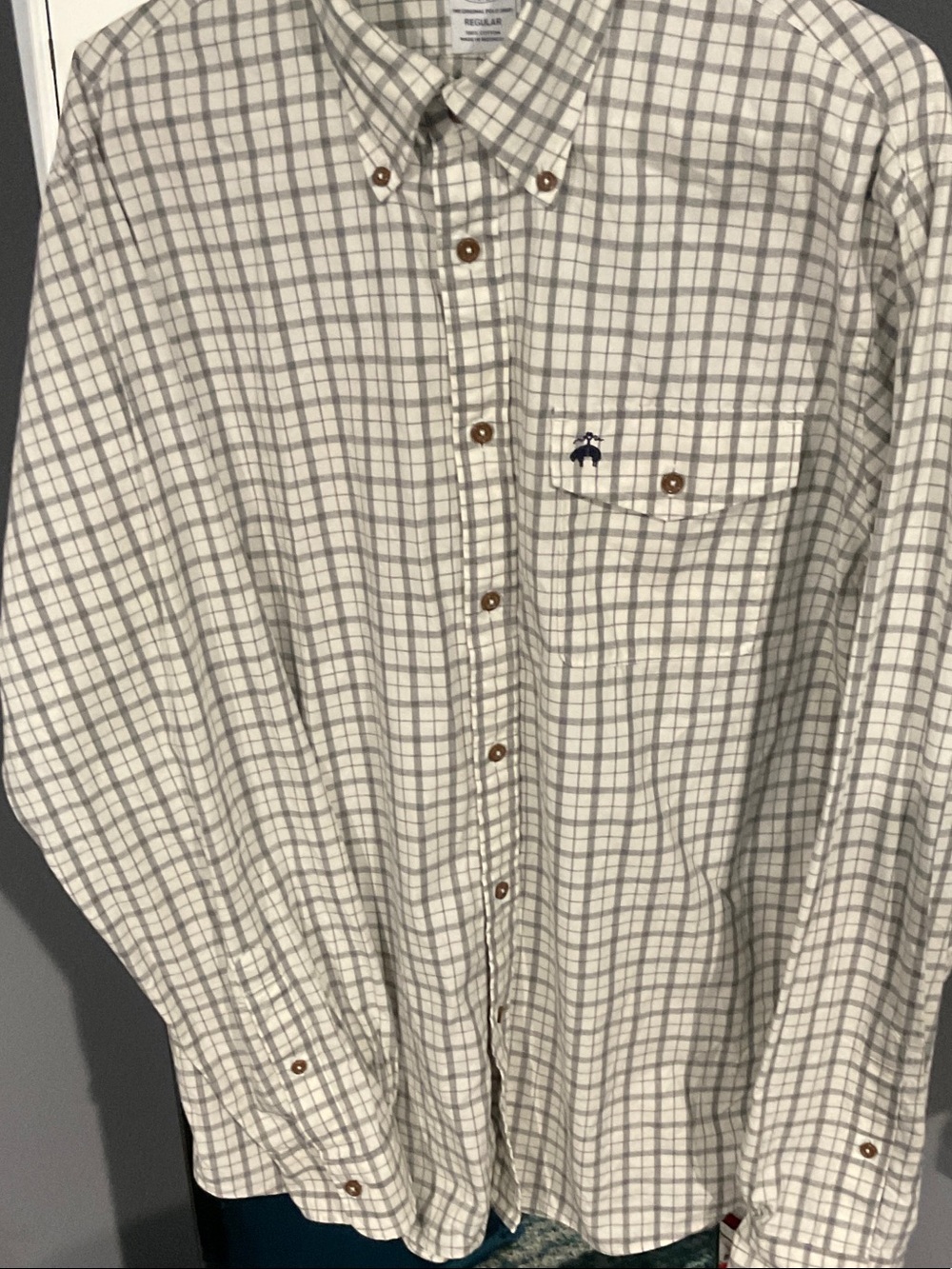 Brooks Brothers Cream and Pale Charcoal Checked Shirt